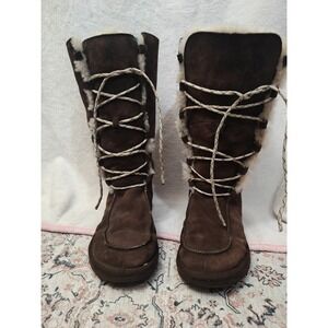 UGG Uptown II 5190 Tall Snow Boots Brown Suede Sheepskin Lined Women's Size 7